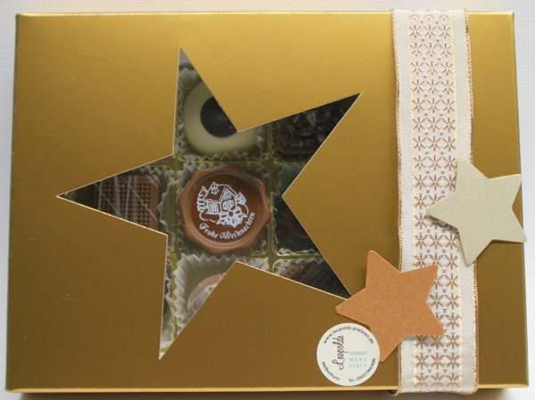Pralinenpackung Stern Gold 12er - mit, ohne Alkohol oder gemischt